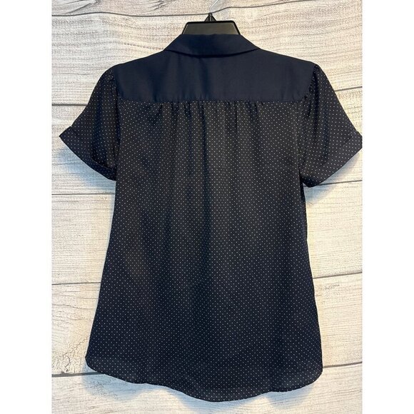 Ann Taylor Navy Polka Dot Short Sleeve Blouse XSP - Picture 3 of 3